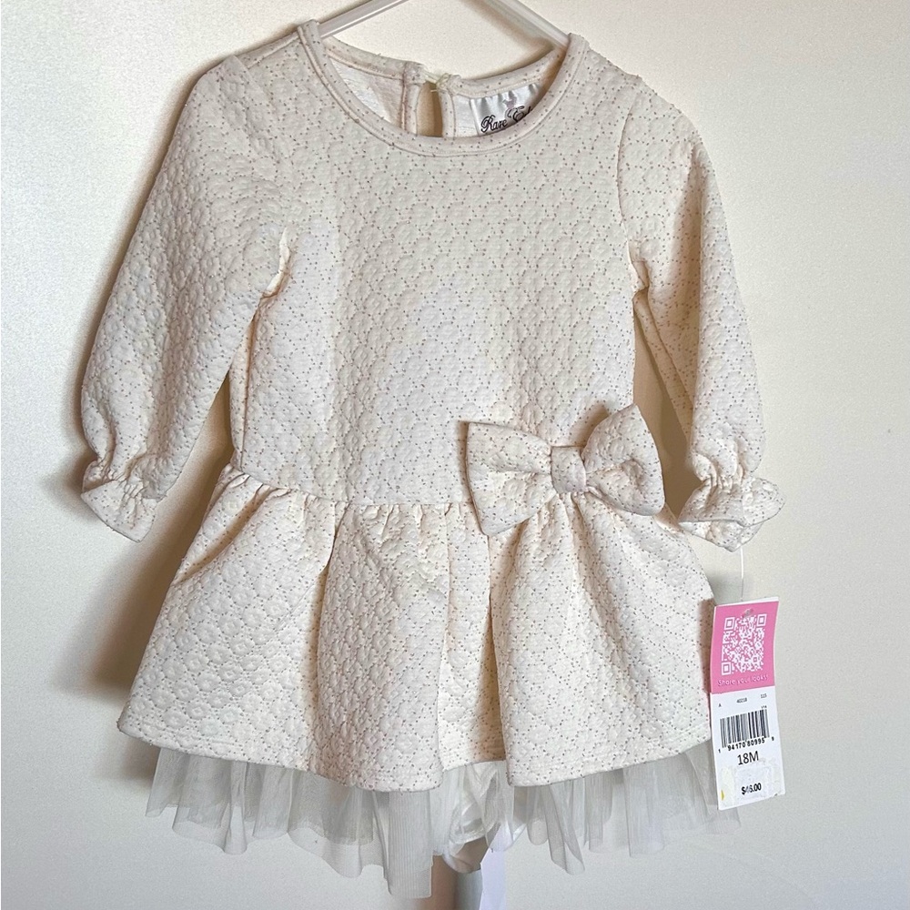Rare Editions Ivory Dress w/Gold Sparkle & Bow-18 months. NWT Great Easter Dress